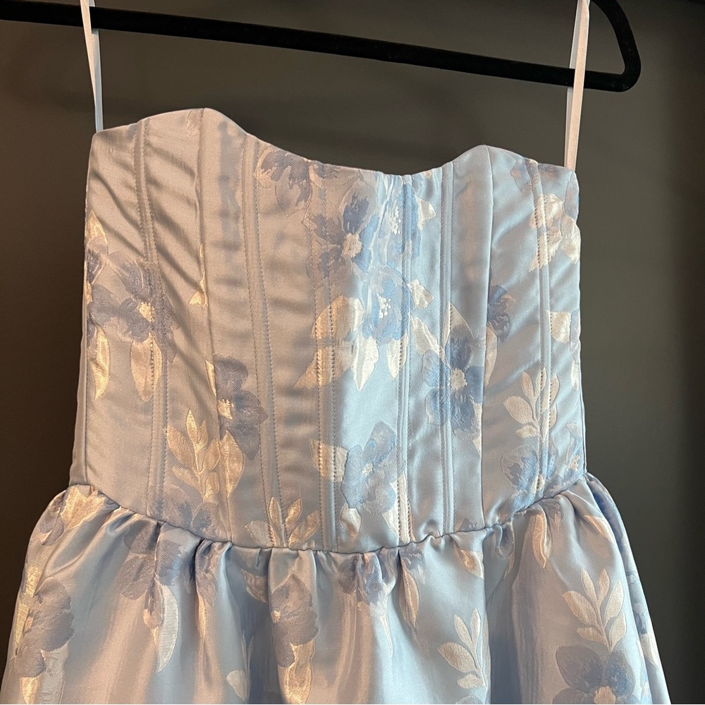 V. Chapman Virginia Chambray Blue Baroque Midi Dress Size 6 Corset Wedding Guest - Picture 4 of 13